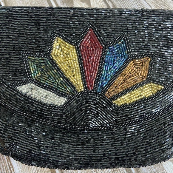 70s Vintage Beaded Flap Magnetic Snap Shoulder Purse Evening Bag Pat. 40211891 - Picture 2 of 8